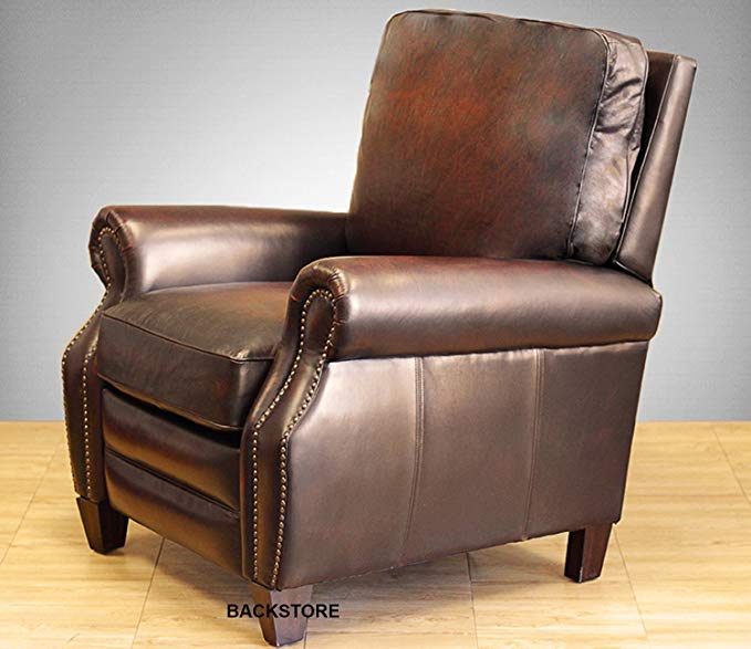 Barcalounger Briarwood II Leather Manual Recliner Stetson Bordeaux Top Grain Leather Chair with Espresso Wood Legs 7-4490 5407-17 - Standard Ground Curbside Delivery