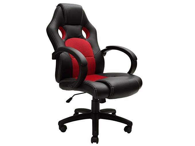 TMS High Back Race Car Style Bucket Seat Office Chair Swivel Desk Computer Seat Red