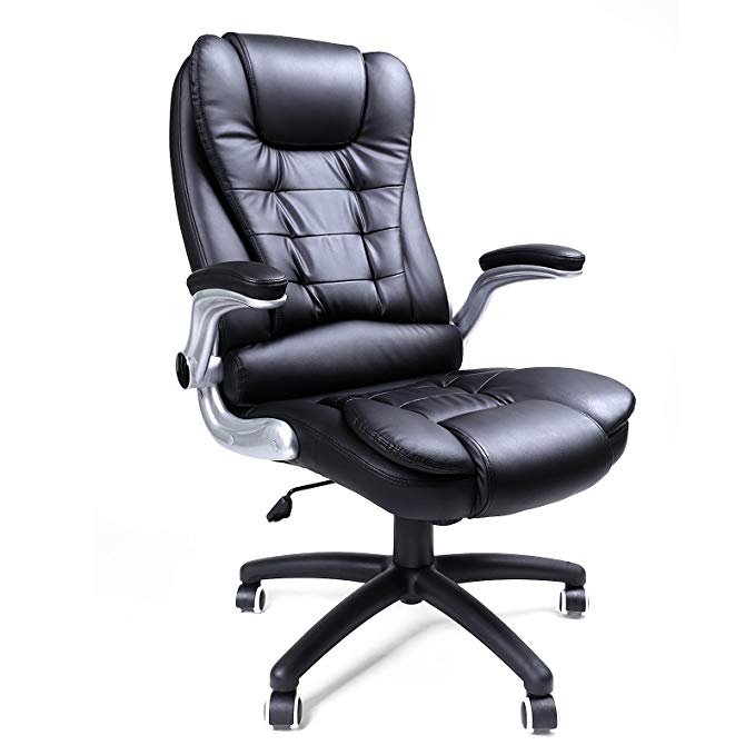 SONGMICS Office Chair with Thick Seat and Adjustable Armrest Tilt Function Executive Swivel Computer Chair (Black-51)