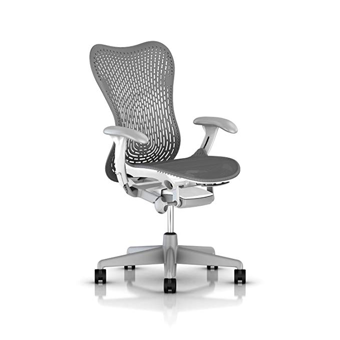 Herman Miller Mirra 2 Task Chair: Tilt Limiter - FlexFront Adj Seat Depth - Adj Lumbar Support - TriFlex Back - Adj Arms - Fog Base/Studio White Frame