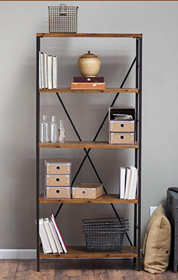 Rustic Wood Bookcase with Adjustable Shelves Featuring an Industrial, Factory Look - 100% Satisfaction Guarantee