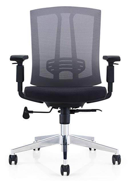 GM Seating Hampton Mid-Back Work Chair with Mesh Back & Polished Aluminum Base for Office or Computer Desk, Black