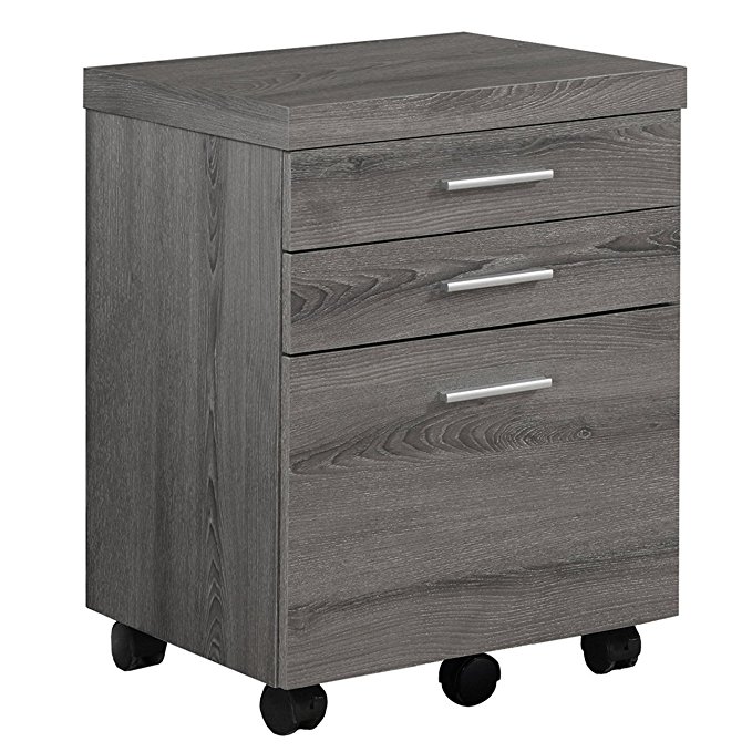 Monarch Specialties Dark Taupe Reclaimed-Look 3 Drawer File Cabinet/Castors