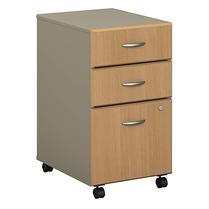 Bush Business Furniture Series A 3 Drawer Mobile File Cabinet in Light Oak and Sage