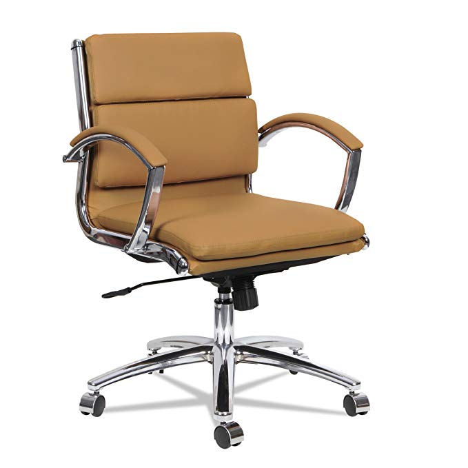 Alera ALENR4759 Neratoli Low-Back Slim Profile Chair, Camel Soft Leather, Chrome Frame