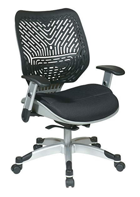 SPACE Seating REVV Self Adjusting SpaceFlex Raven Backrest Support and Padded Raven Mesh Seat with Adjustable Arms and Platinum Finish Base Managers Chair