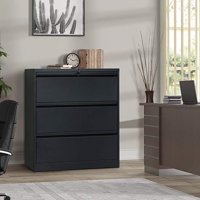 ModernLuxe Heavy-Duty Lateral File Cabinet (Black, 3-Drawers:35.4W17.7D40.3H)