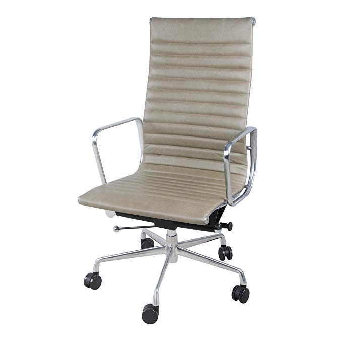 New Pacific Direct Langley PU Leather High Back Office Chair,Chrome Legs,Vintage Smoke Gray