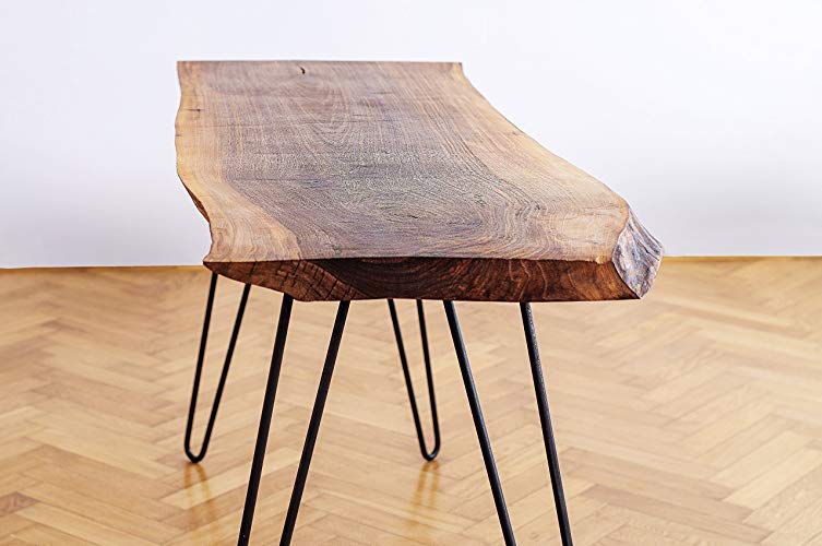 Solid Oak/Walnut Table. Wood Home Decor: Perfect for a Dining Table. Rustic Table with Live Top Edge and Steel Legs