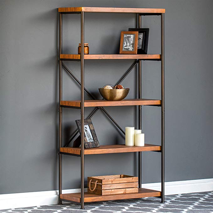 Best Choice Products 4-Tier Rustic Industrial Bookshelf Decor Display for Living Room, Bedroom, Office w/Metal Frame, Wood Shelves - Brown